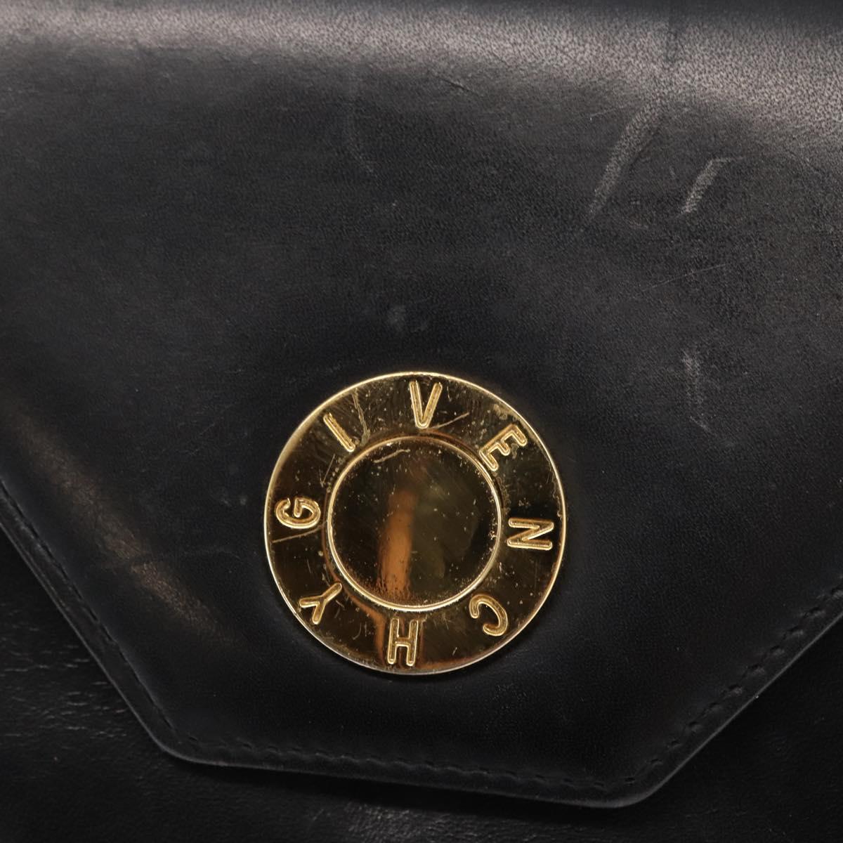 GIVENCHY Hand Bag Leather Black Gold Auth 169189