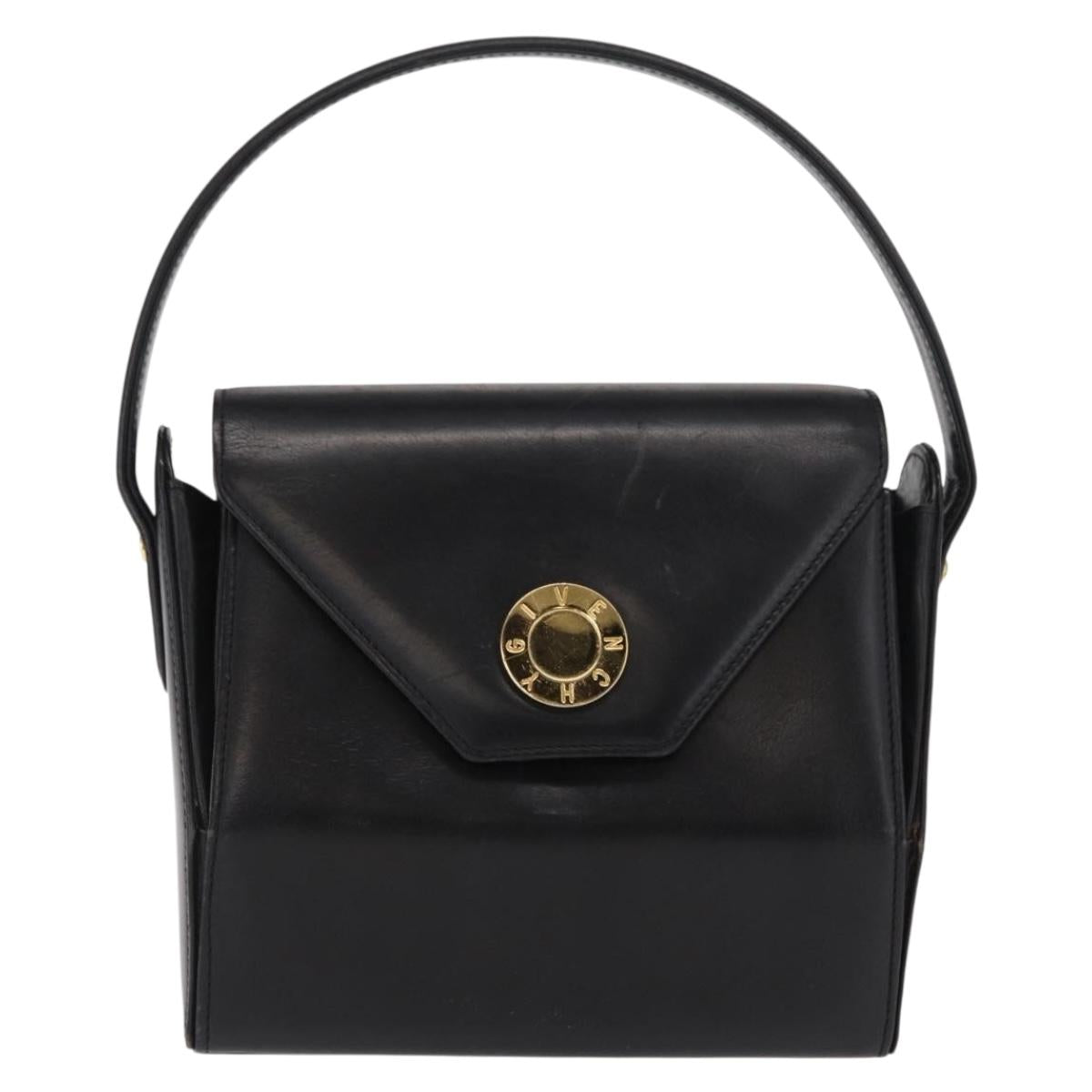 GIVENCHY Hand Bag Leather Black Gold Auth 169189
