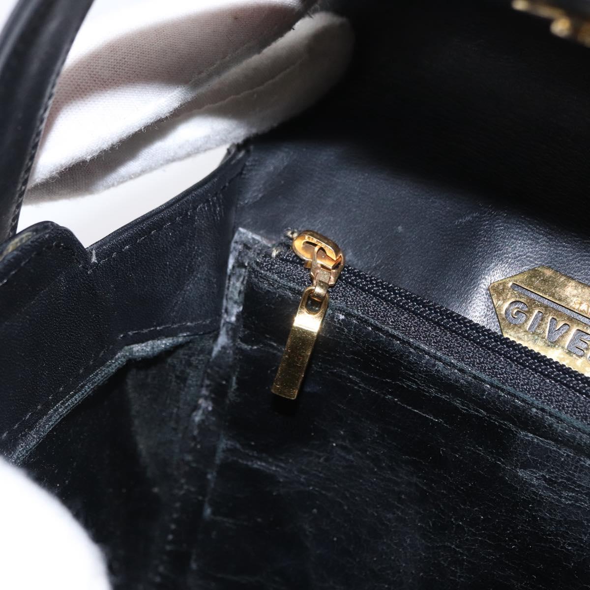 GIVENCHY Hand Bag Leather Black Gold Auth 169189