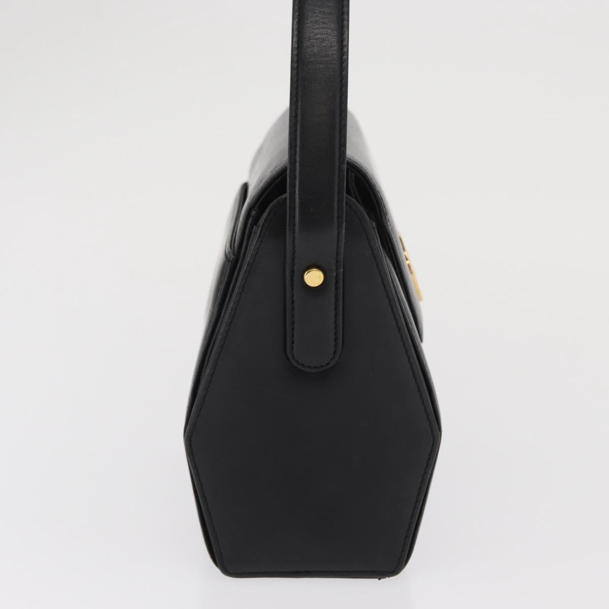 GIVENCHY Hand Bag Leather Black Gold Auth 169189