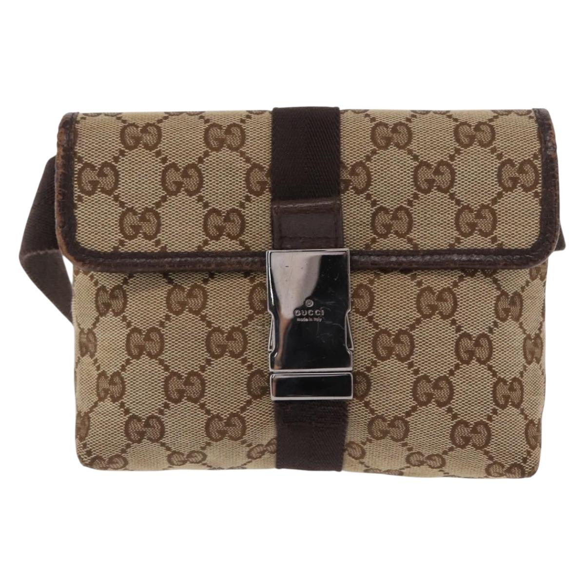 GUCCI GG Canvas Waist Bag Beige Silver 131236 Auth 169193