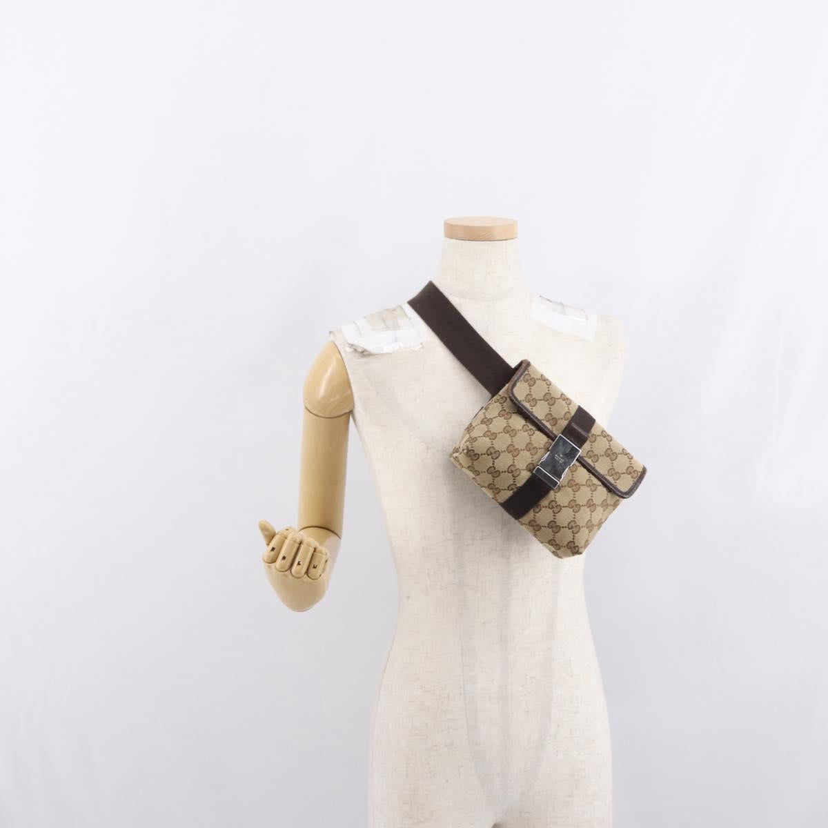 GUCCI GG Canvas Waist Bag Beige Silver 131236 Auth 169193