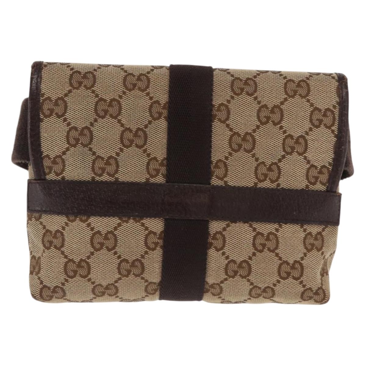 GUCCI GG Canvas Waist Bag Beige Silver 131236 Auth 169193