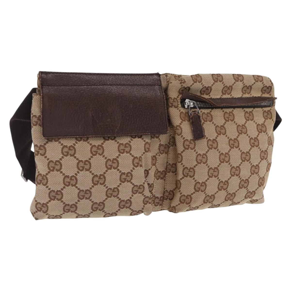 GUCCI GG Canvas Waist bag Beige Silver 28566 Auth 169194