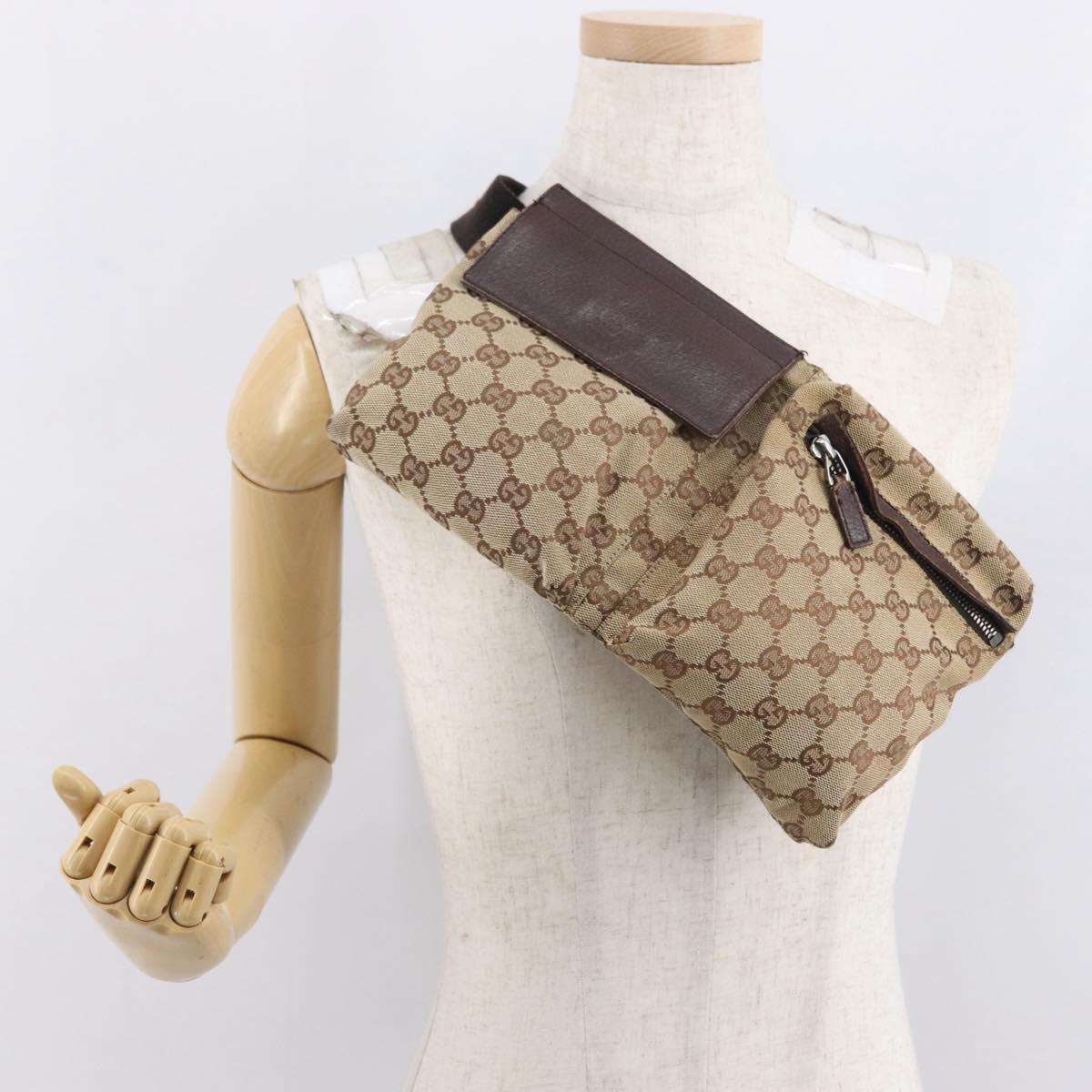 GUCCI GG Canvas Waist bag Beige Silver 28566 Auth 169194