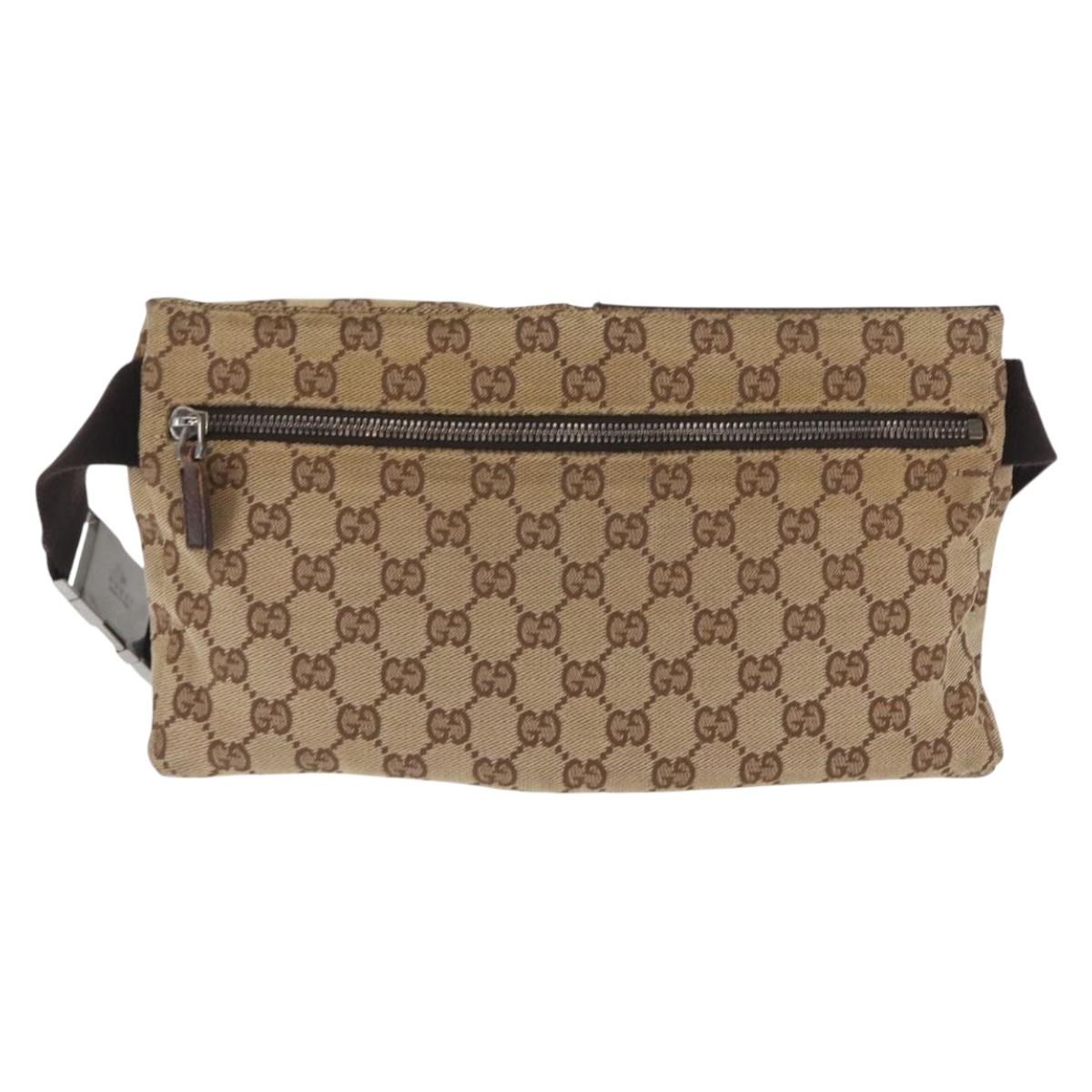 GUCCI GG Canvas Waist bag Beige Silver 28566 Auth 169194