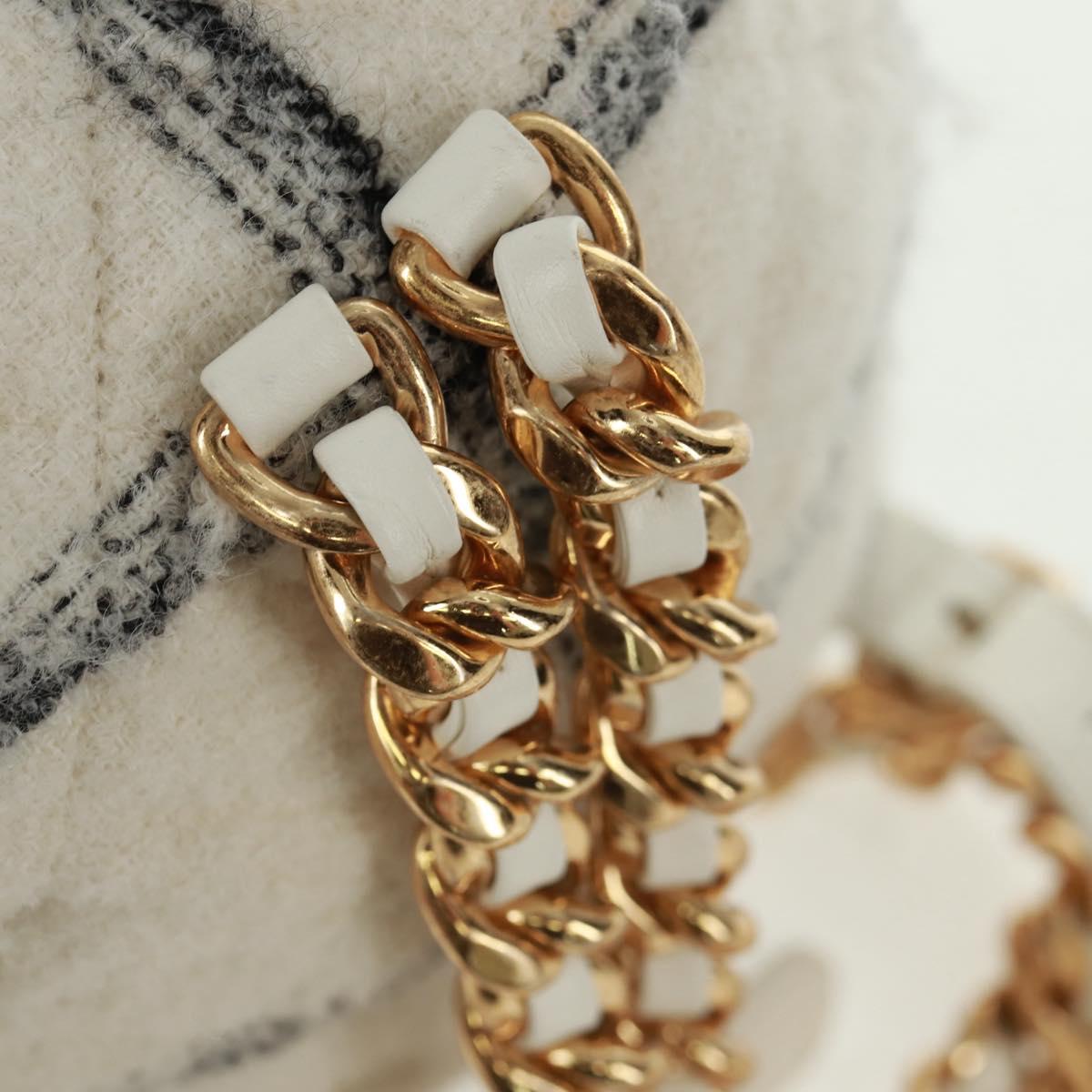 CHANEL Backpack Tweed Gold White CC Auth 169198SM