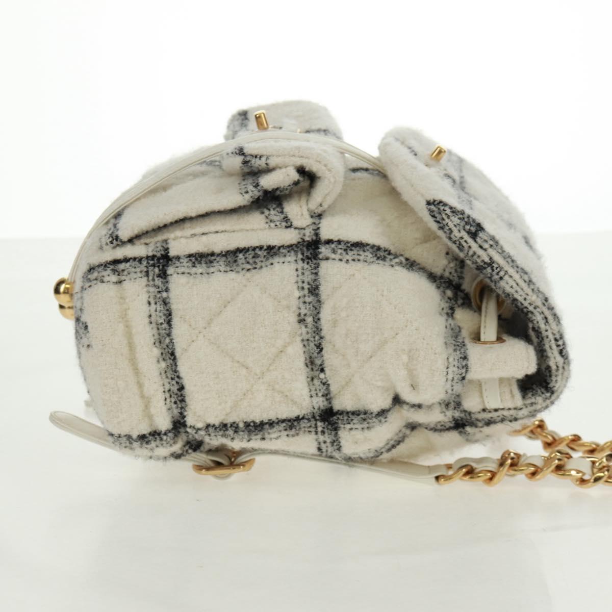 CHANEL Backpack Tweed Gold White CC Auth 169198SM