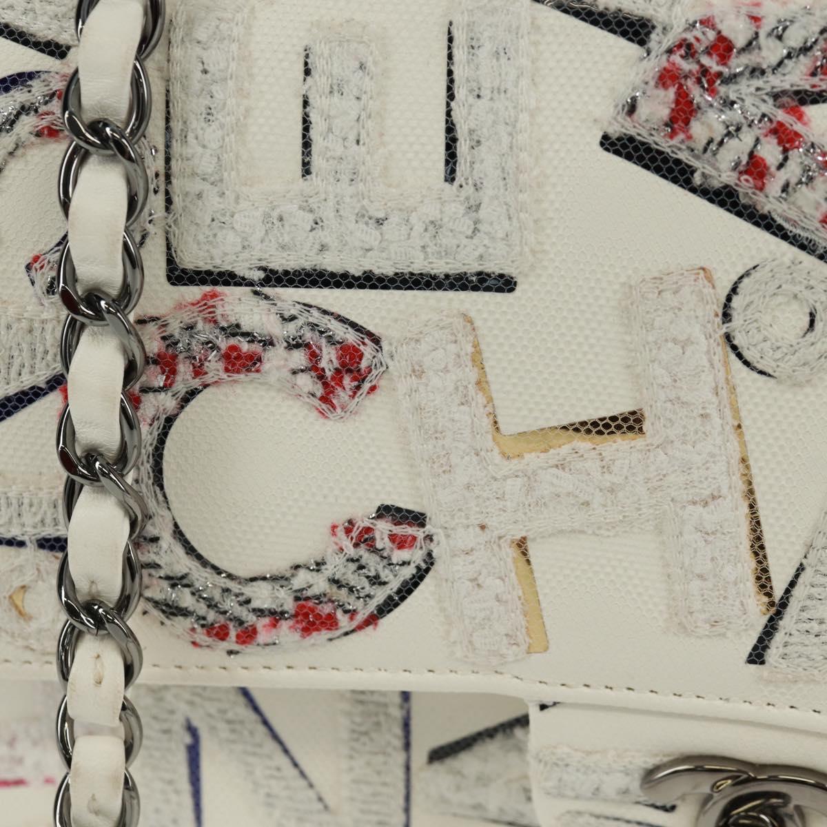 CHANEL Chain Shoulder Bag Leather White Silver CC Auth 169199SM