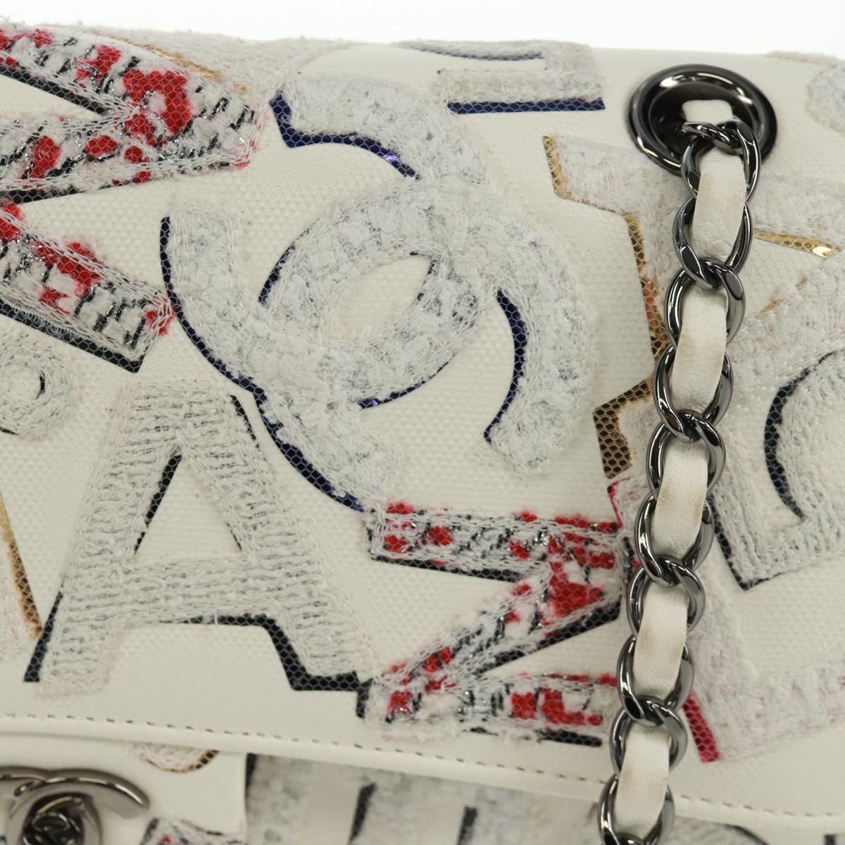 CHANEL Chain Shoulder Bag Leather White Silver CC Auth 169199SM
