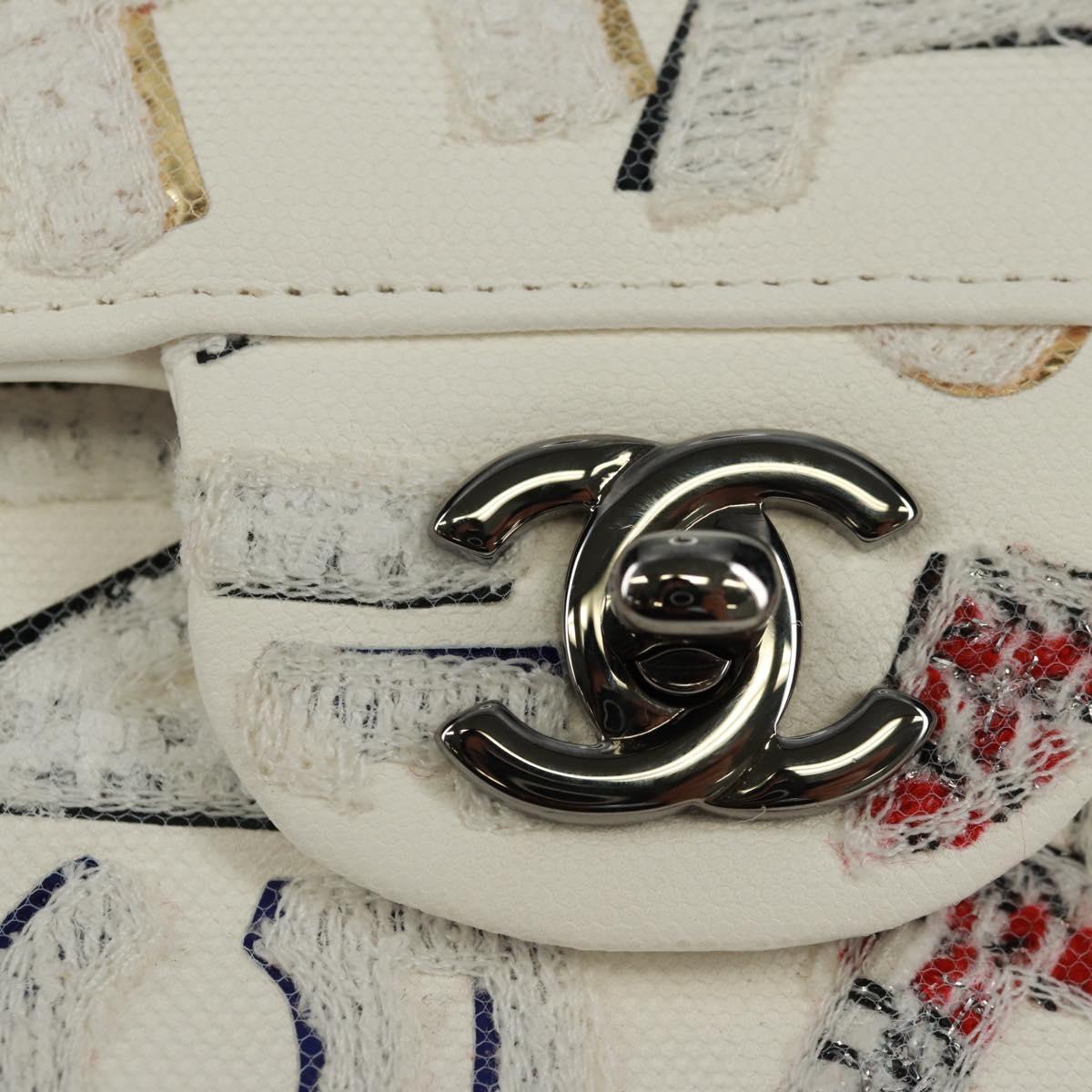 CHANEL Chain Shoulder Bag Leather White Silver CC Auth 169199SM