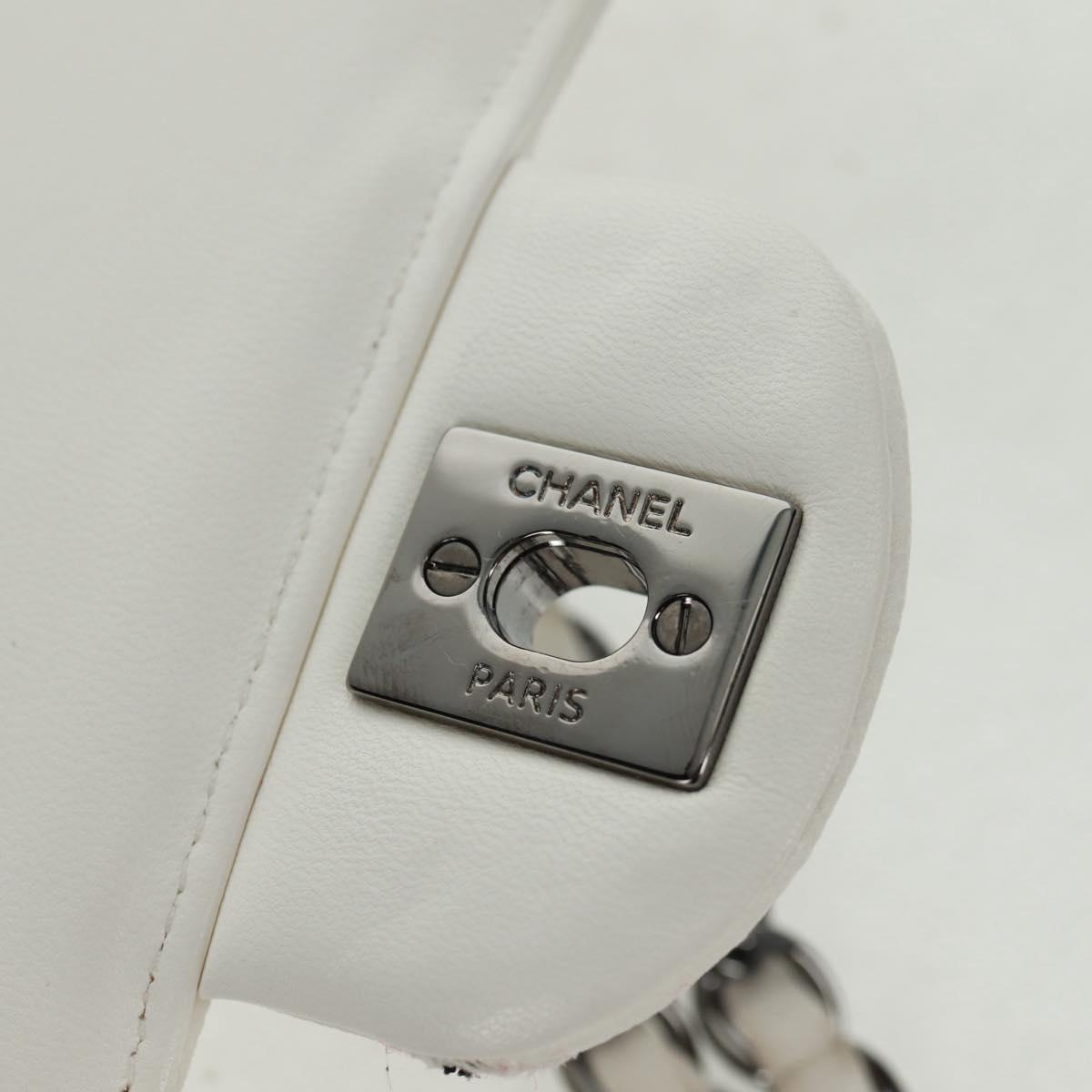 CHANEL Chain Shoulder Bag Leather White Silver CC Auth 169199SM