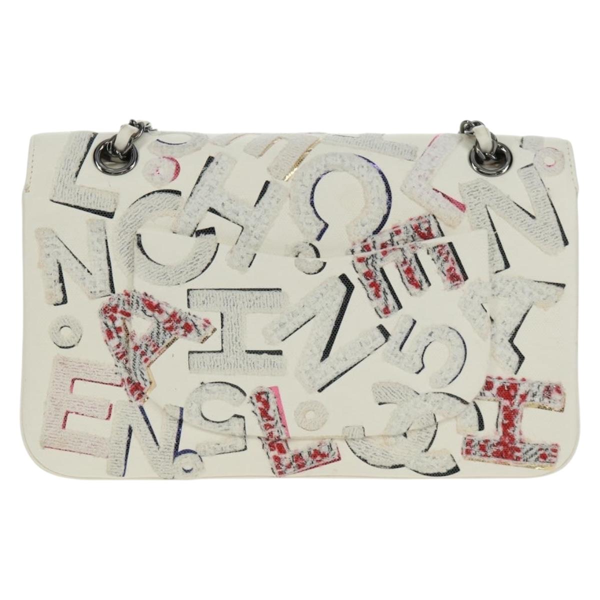 CHANEL Chain Shoulder Bag Leather White Silver CC Auth 169199SM