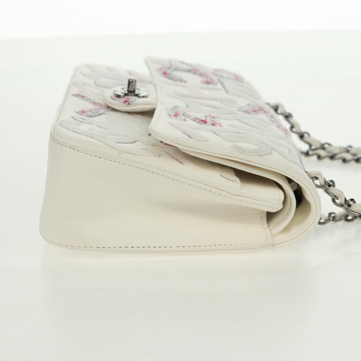 CHANEL Chain Shoulder Bag Leather White Silver CC Auth 169199SM