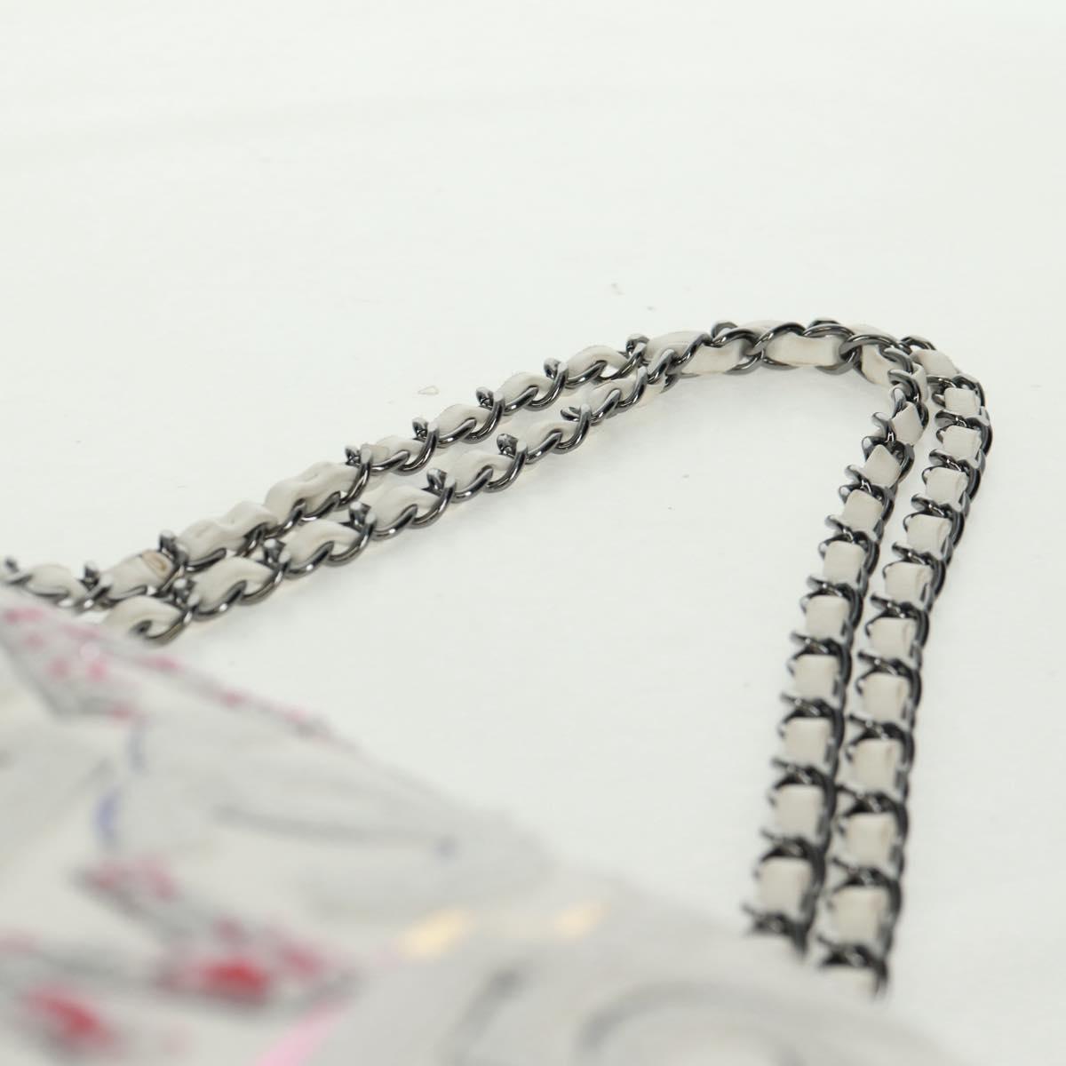 CHANEL Chain Shoulder Bag Leather White Silver CC Auth 169199SM