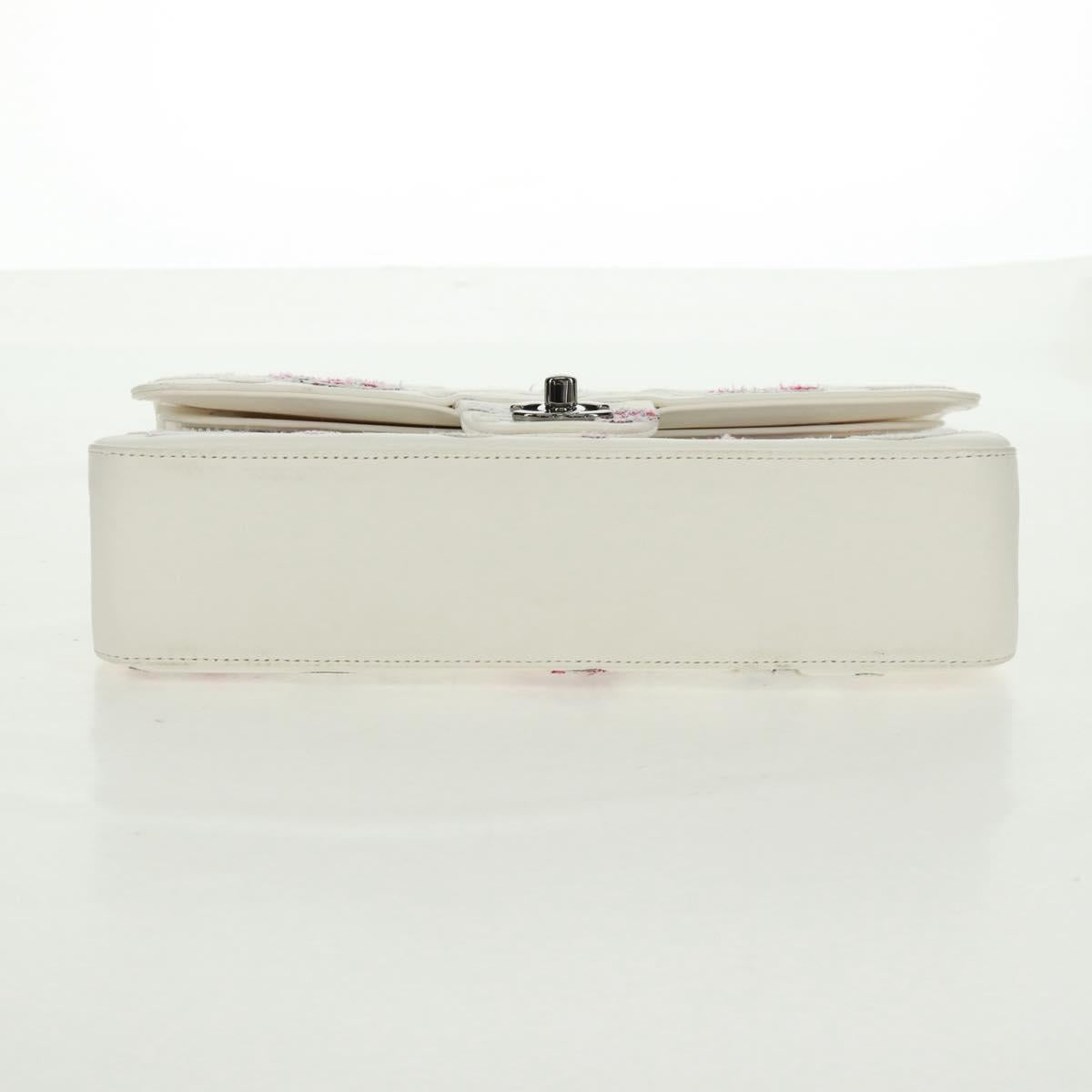 CHANEL Chain Shoulder Bag Leather White Silver CC Auth 169199SM