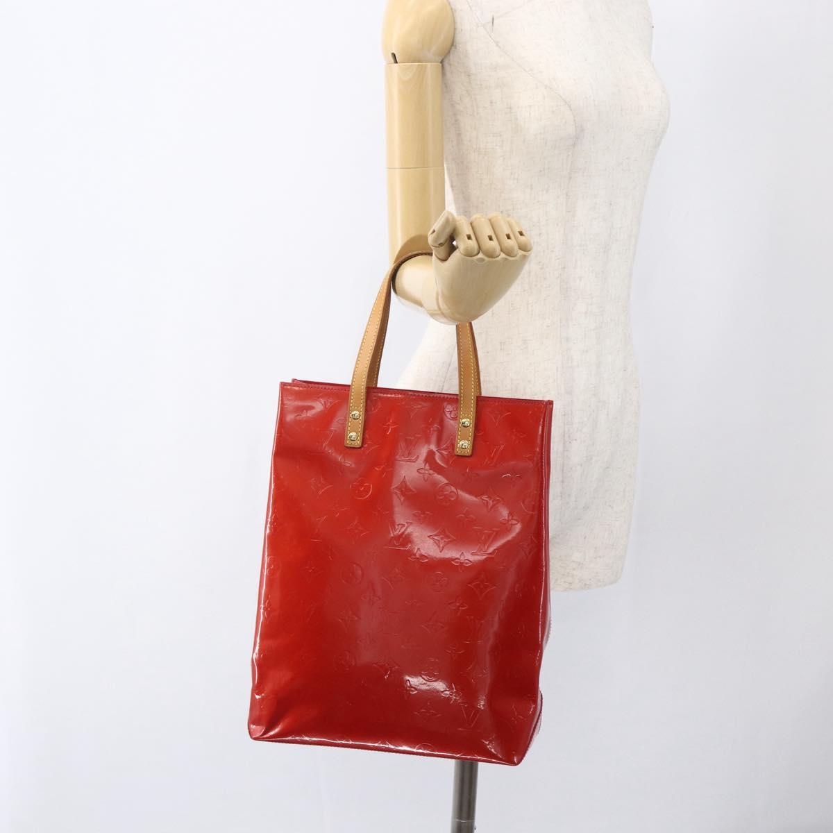 LOUIS VUITTON Monogram Vernis Reade MM Hand Bag Red Rouge M91086 LV Auth 169235