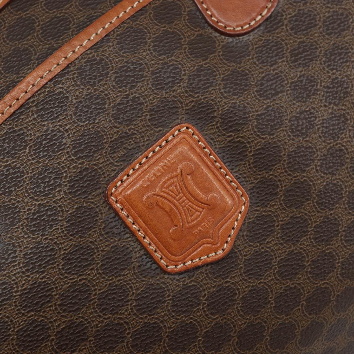 CELINE Macadam Canvas Hand Bag PVC Beige Gold Auth 169281V