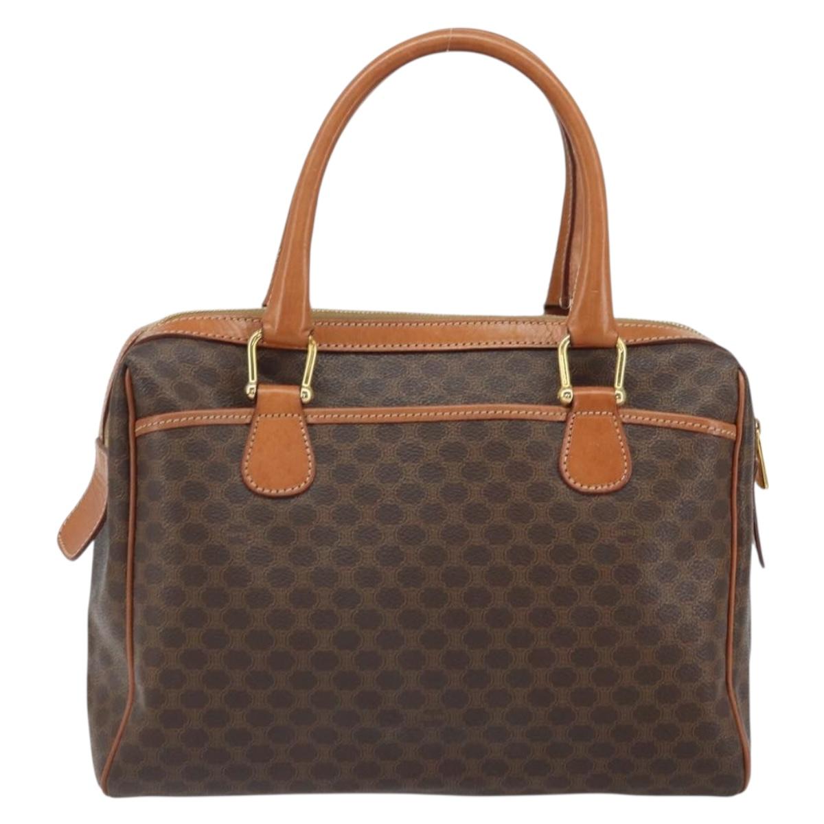 CELINE Macadam Canvas Hand Bag PVC Beige Gold Auth 169281V