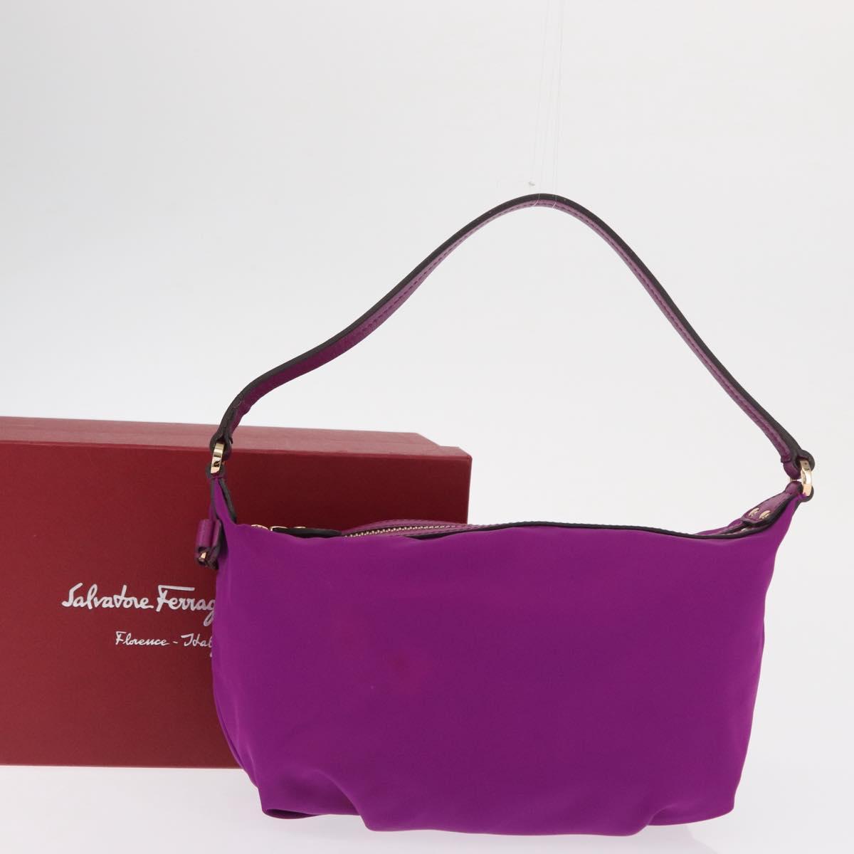 Salvatore Ferragamo Hand Pouch Nylon Purple Gold Auth 169291V