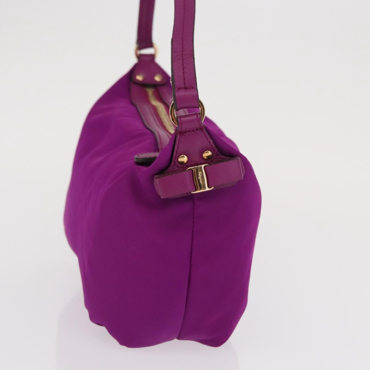 Salvatore Ferragamo Hand Pouch Nylon Purple Gold Auth 169291V