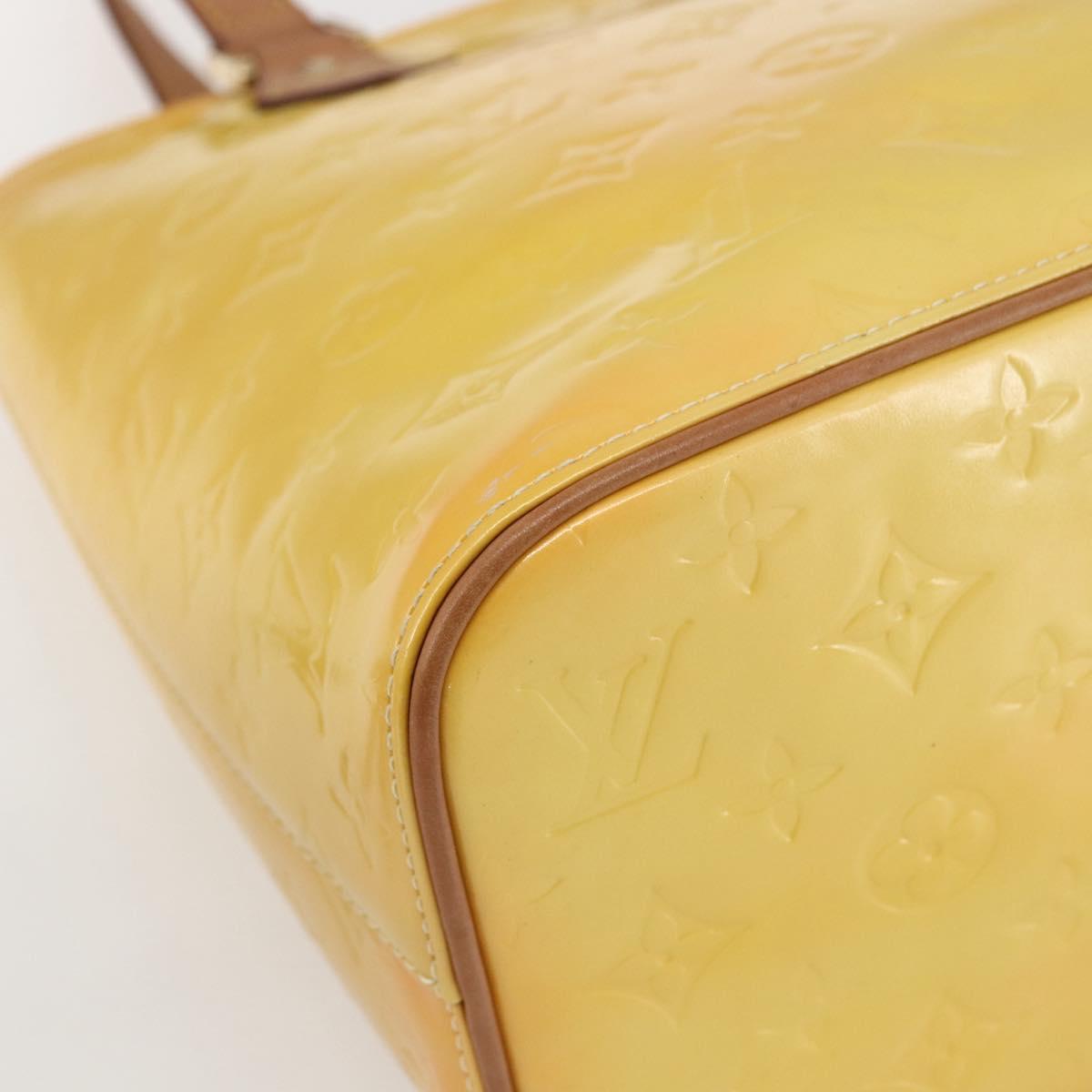 LOUIS VUITTON Monogram Vernis Houston Hand Bag Lime Yellow M91055 LV Auth 169336