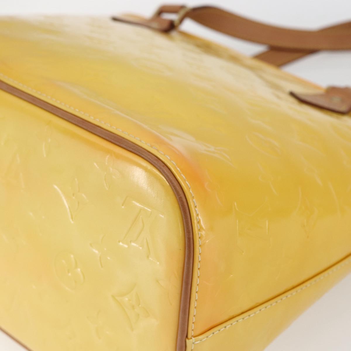 LOUIS VUITTON Monogram Vernis Houston Hand Bag Lime Yellow M91055 LV Auth 169336