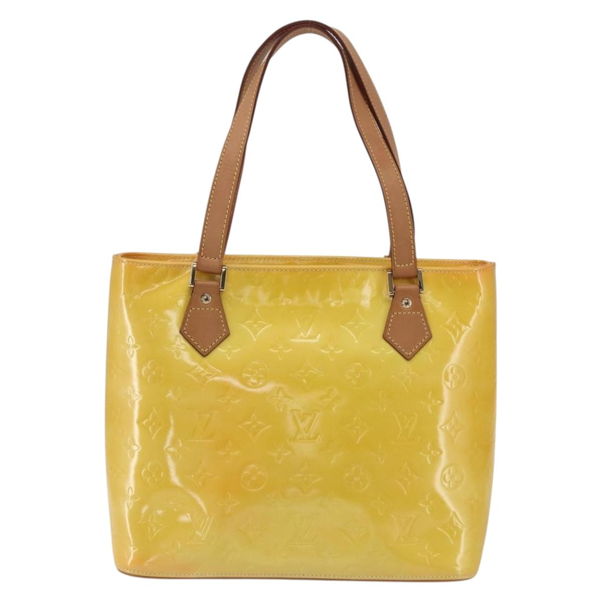 LOUIS VUITTON Monogram Vernis Houston Hand Bag Lime Yellow M91055 LV Auth 169336