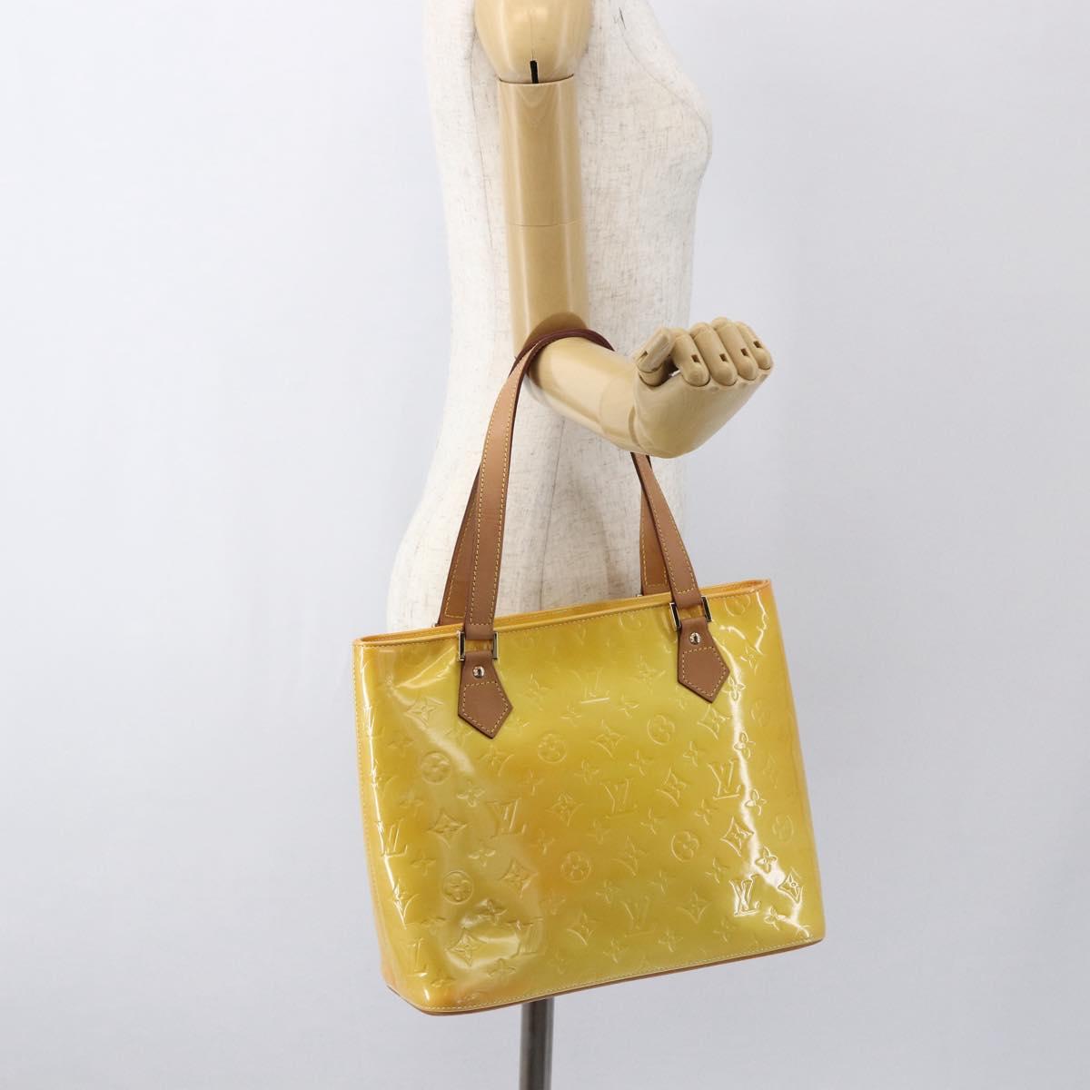 LOUIS VUITTON Monogram Vernis Houston Hand Bag Lime Yellow M91055 LV Auth 169336