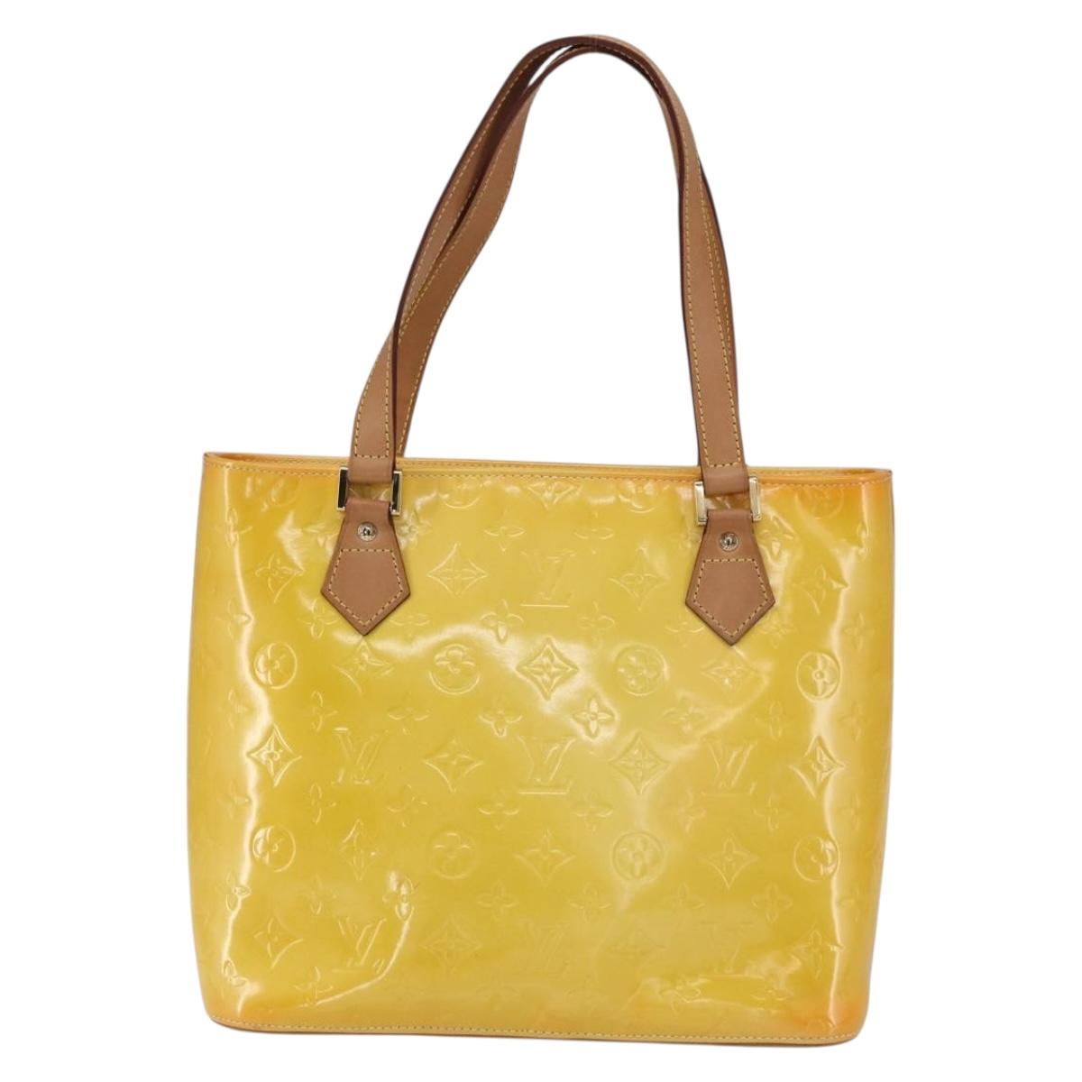 LOUIS VUITTON Monogram Vernis Houston Hand Bag Lime Yellow M91055 LV Auth 169336