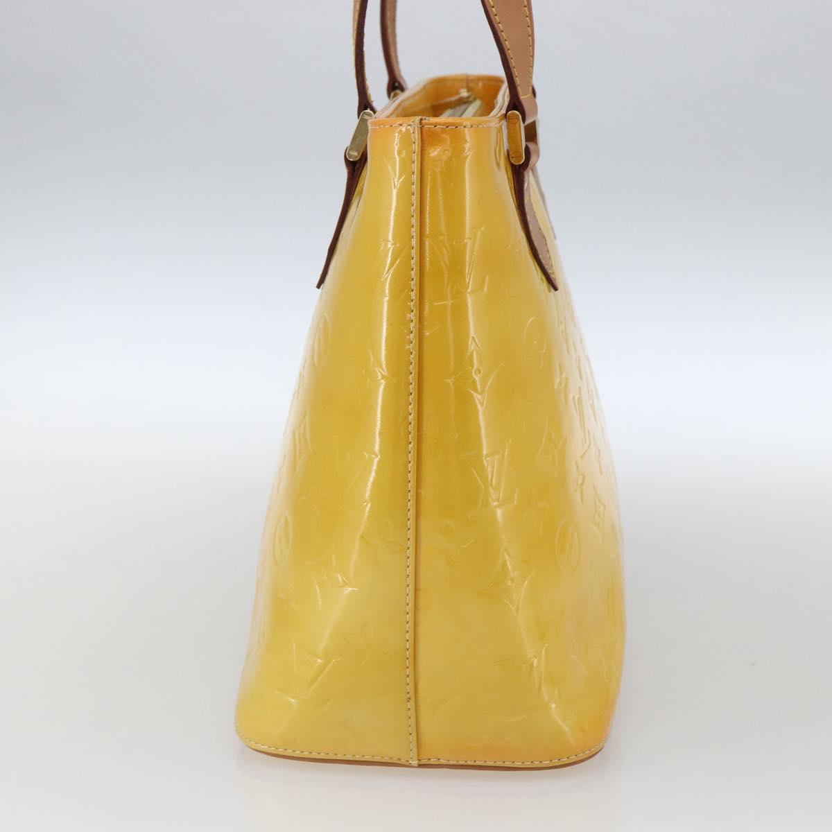 LOUIS VUITTON Monogram Vernis Houston Hand Bag Lime Yellow M91055 LV Auth 169336