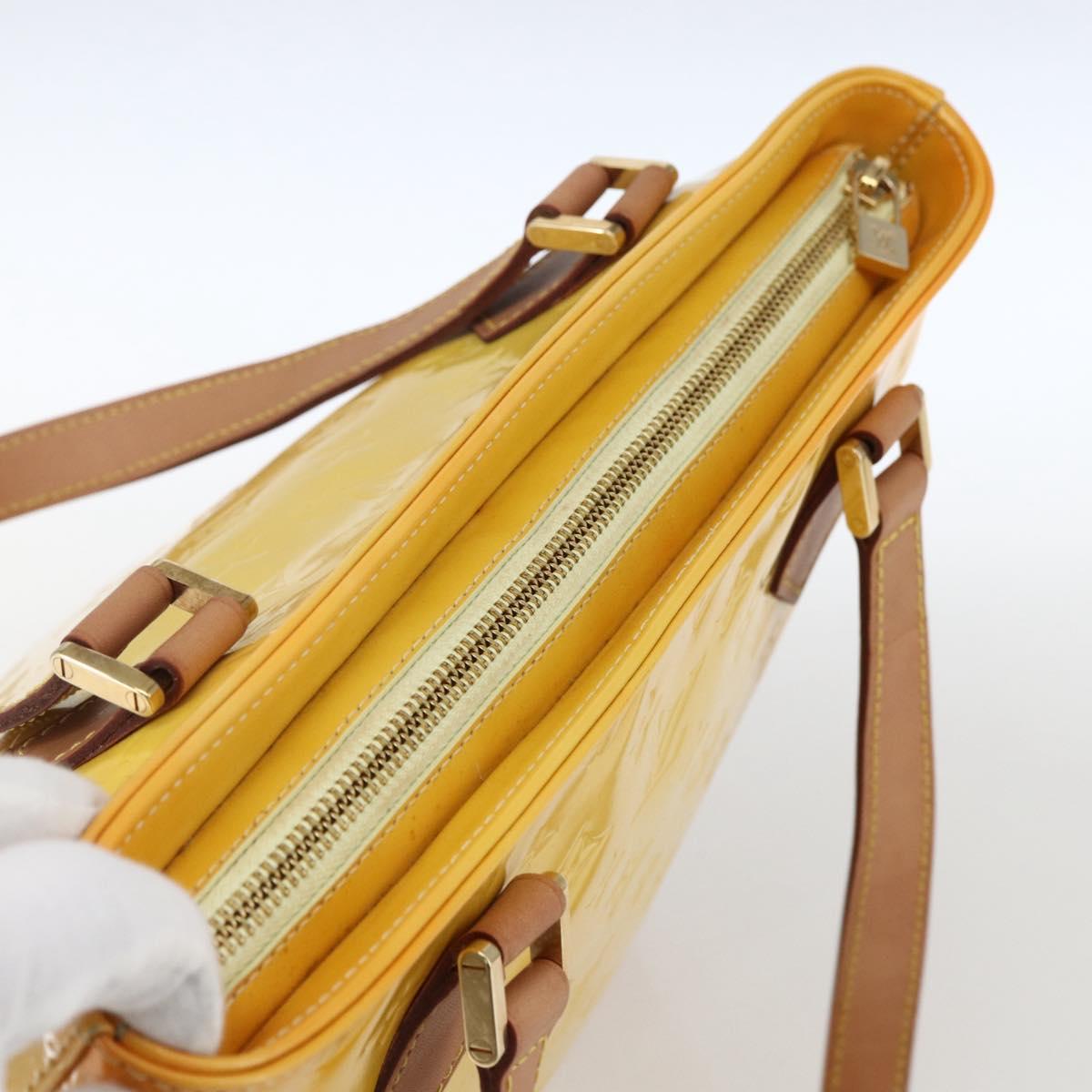 LOUIS VUITTON Monogram Vernis Houston Hand Bag Lime Yellow M91055 LV Auth 169336