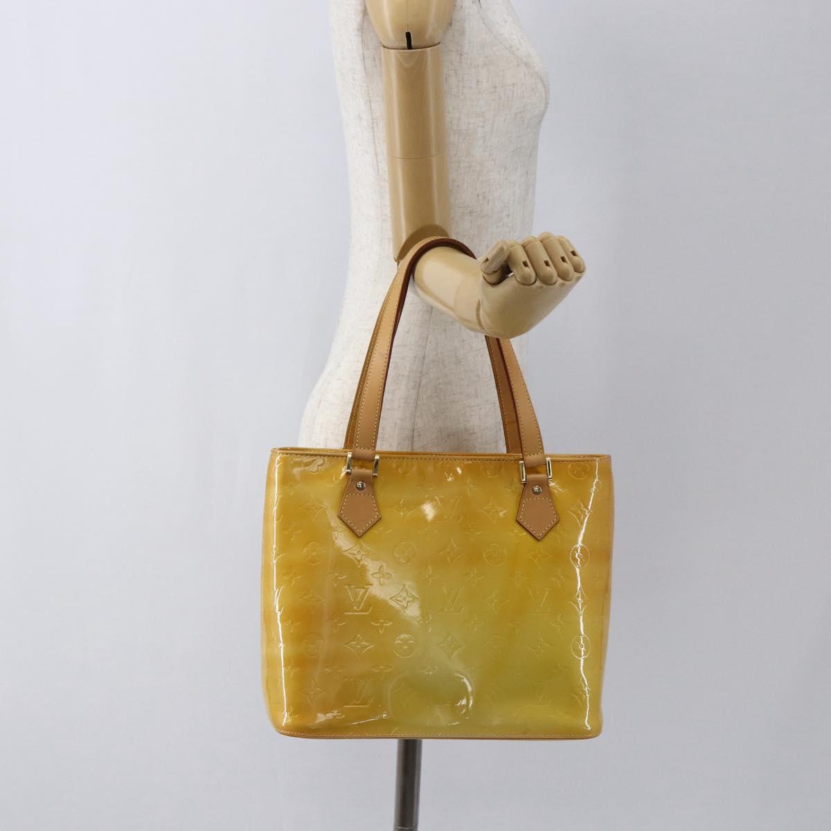 LOUIS VUITTON Monogram Vernis Houston Hand Bag Lime Yellow M91055 LV Auth 169338