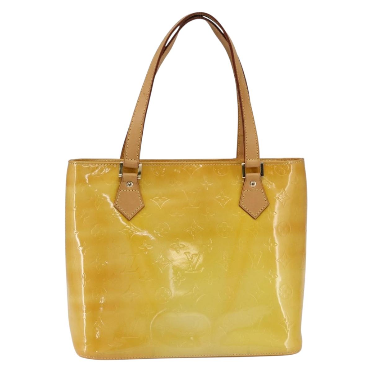 LOUIS VUITTON Monogram Vernis Houston Hand Bag Lime Yellow M91055 LV Auth 169338