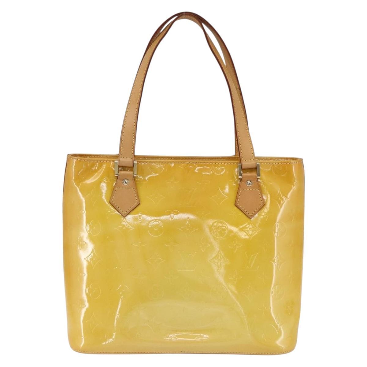 LOUIS VUITTON Monogram Vernis Houston Hand Bag Lime Yellow M91055 LV Auth 169338