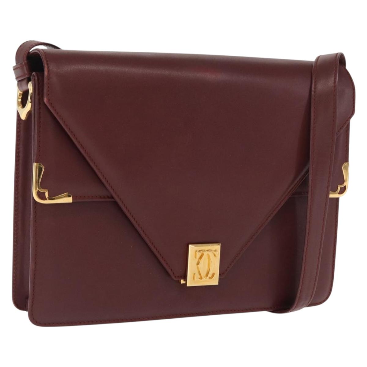 CARTIER Must Line Shoulder Bag Leather Bordeaux Gold Auth 169367