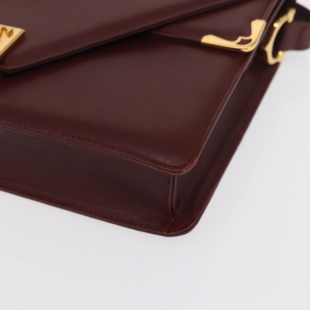 CARTIER Must Line Shoulder Bag Leather Bordeaux Gold Auth 169367
