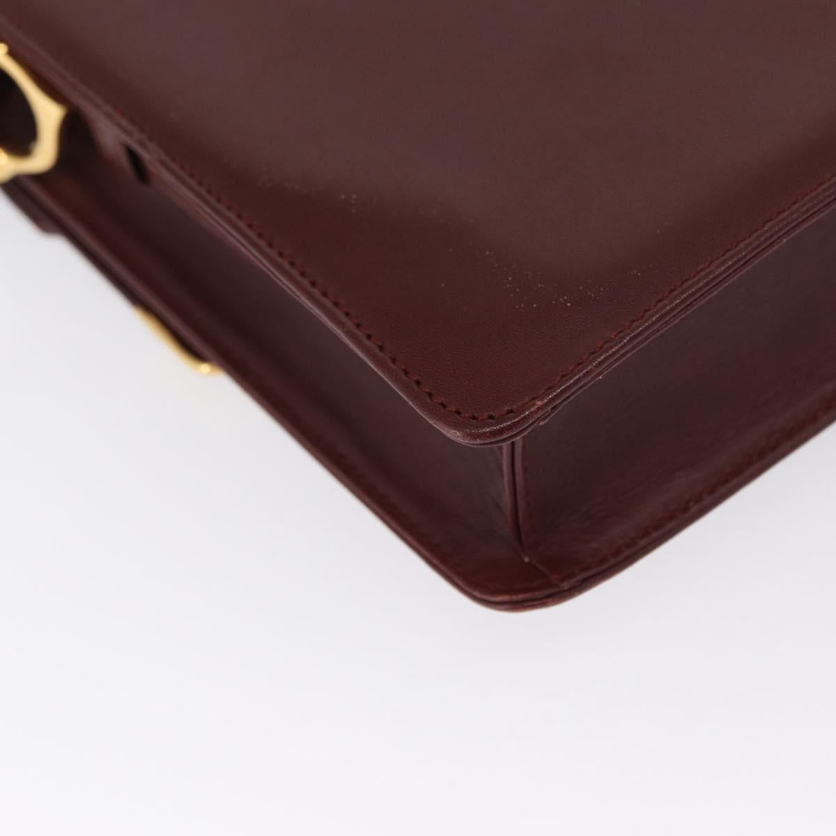 CARTIER Must Line Shoulder Bag Leather Bordeaux Gold Auth 169367