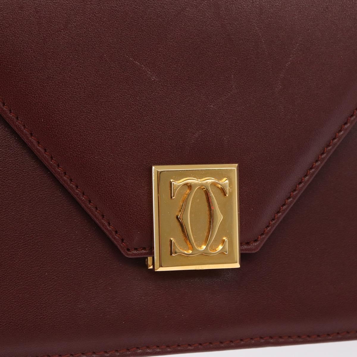 CARTIER Must Line Shoulder Bag Leather Bordeaux Gold Auth 169367