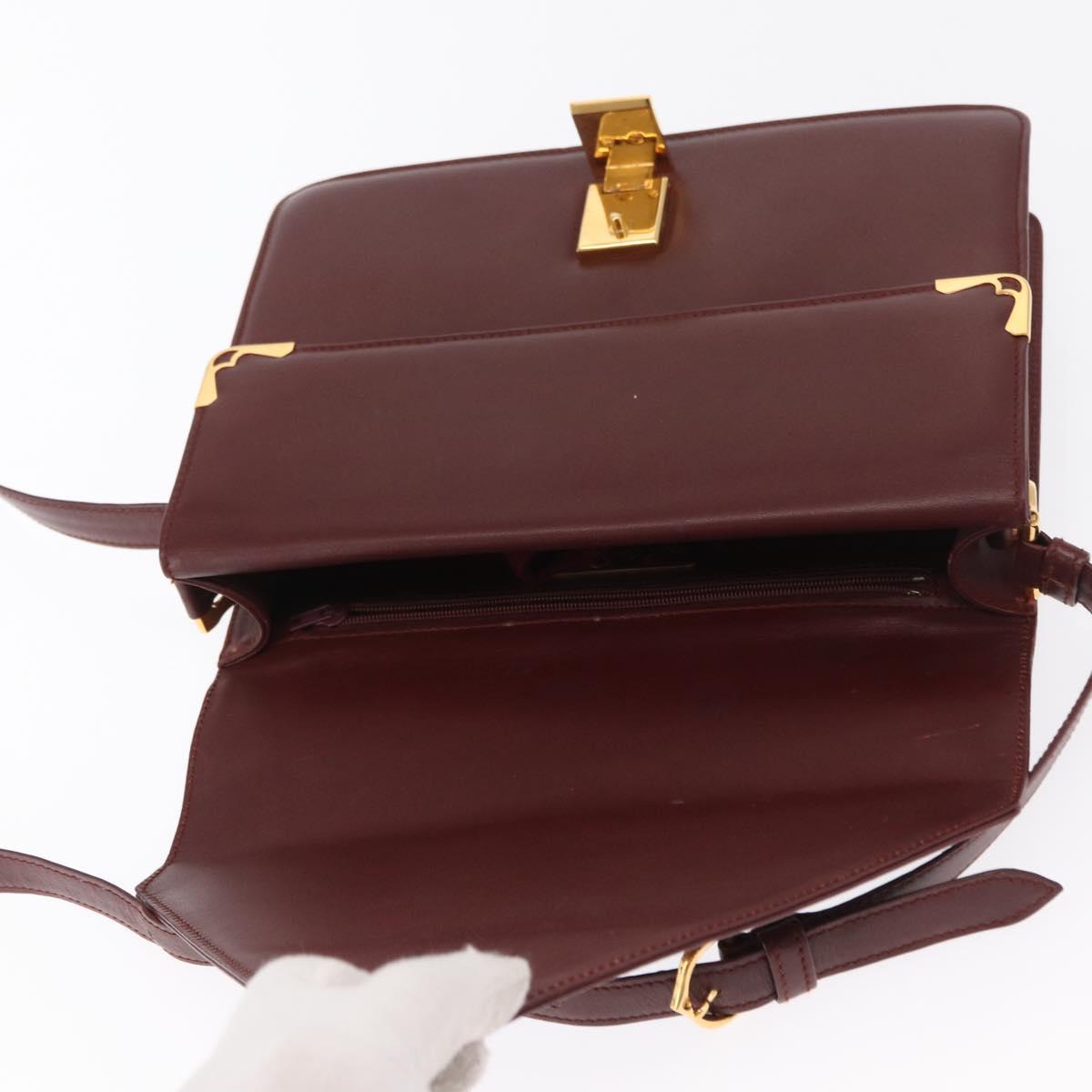 CARTIER Must Line Shoulder Bag Leather Bordeaux Gold Auth 169367