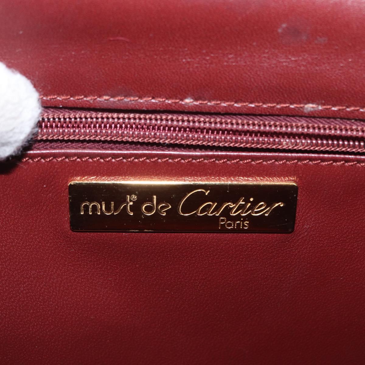 CARTIER Must Line Shoulder Bag Leather Bordeaux Gold Auth 169367