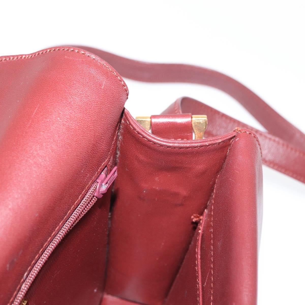 CARTIER Must Line Shoulder Bag Leather Bordeaux Gold Auth 169367