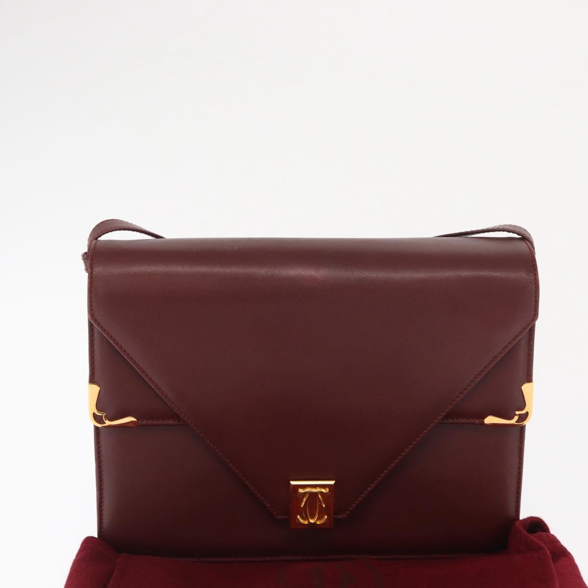 CARTIER Must Line Shoulder Bag Leather Bordeaux Gold Auth 169367