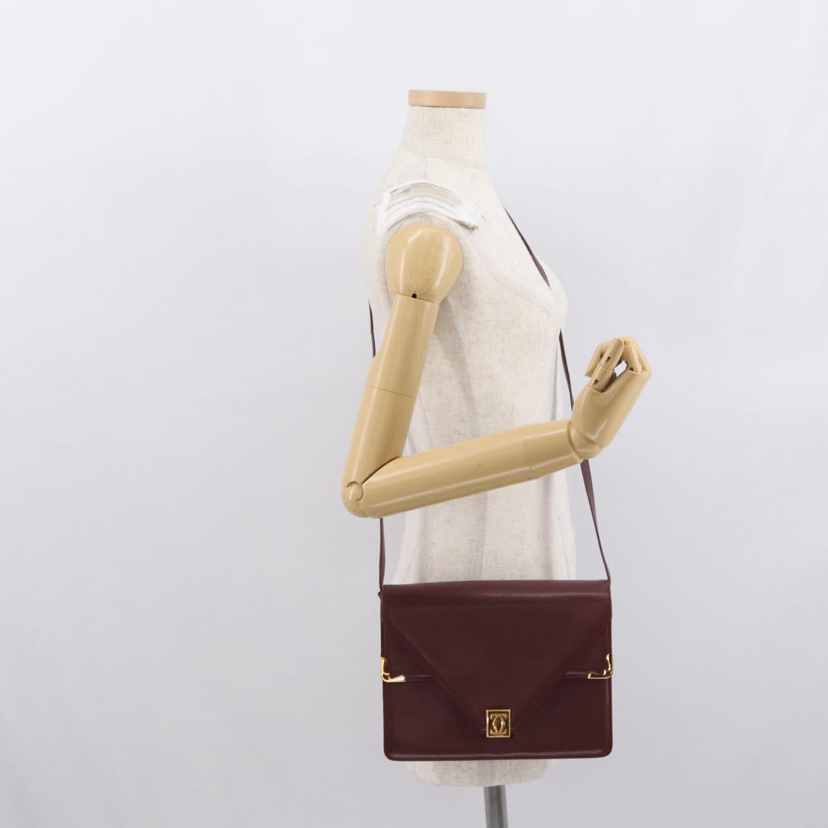 CARTIER Must Line Shoulder Bag Leather Bordeaux Gold Auth 169367