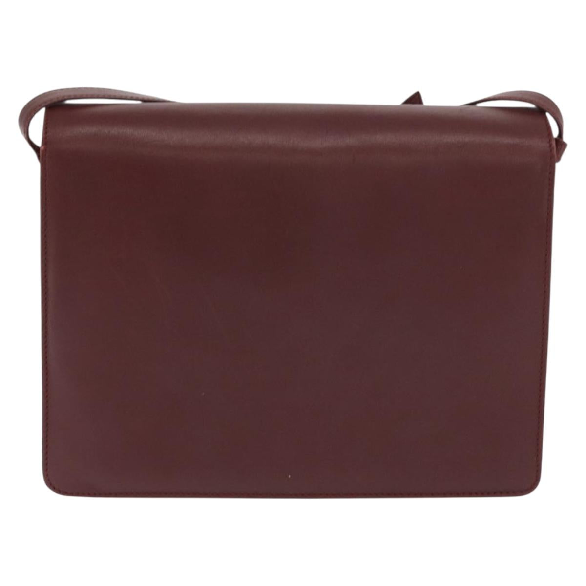 CARTIER Must Line Shoulder Bag Leather Bordeaux Gold Auth 169367