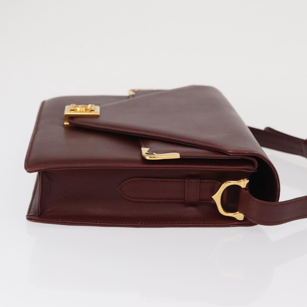 CARTIER Must Line Shoulder Bag Leather Bordeaux Gold Auth 169367