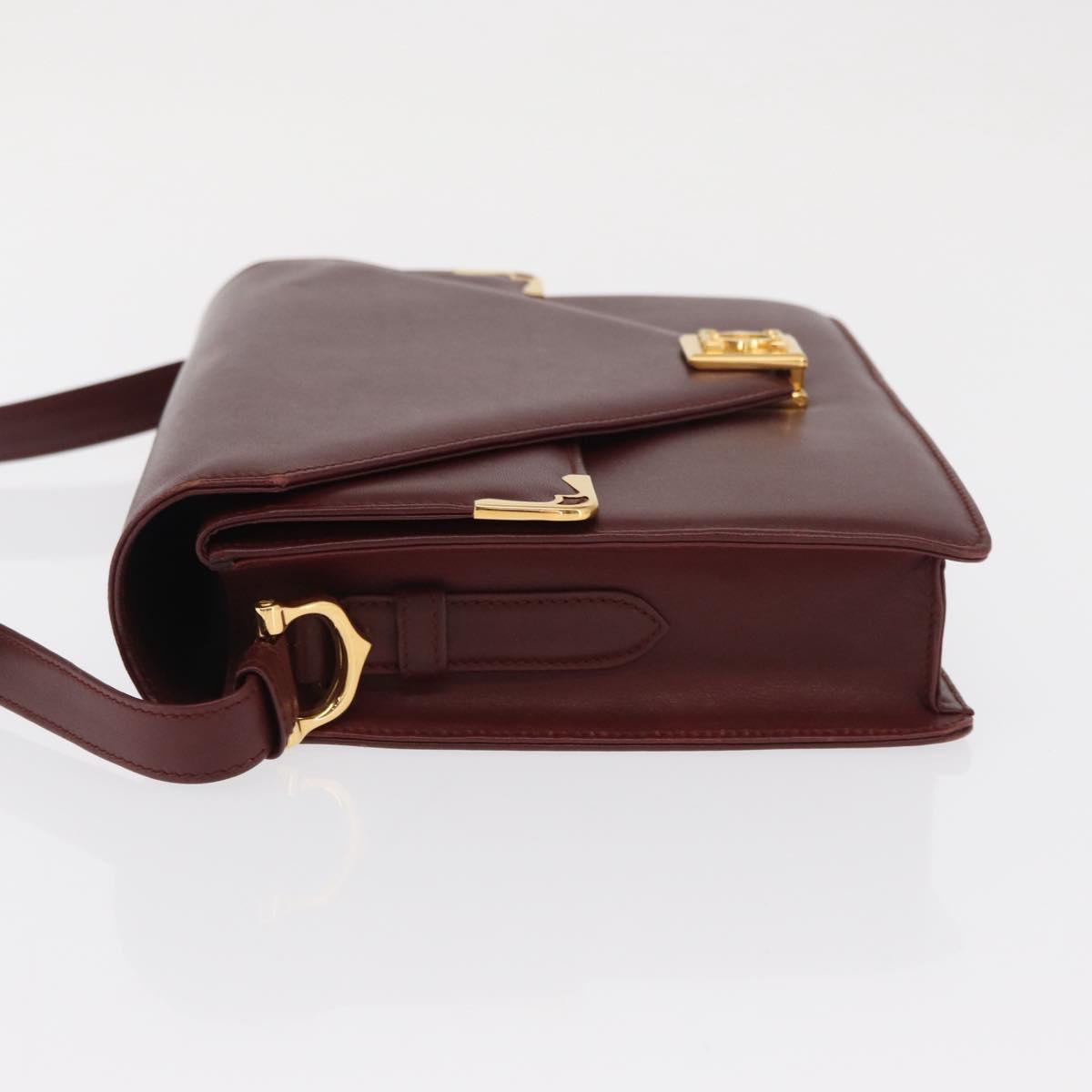 CARTIER Must Line Shoulder Bag Leather Bordeaux Gold Auth 169367