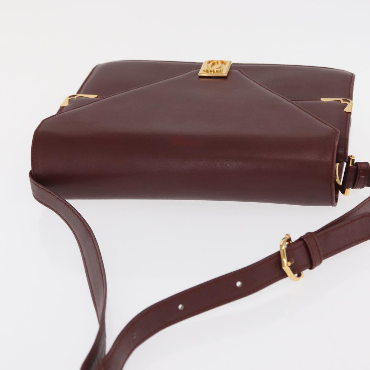 CARTIER Must Line Shoulder Bag Leather Bordeaux Gold Auth 169367