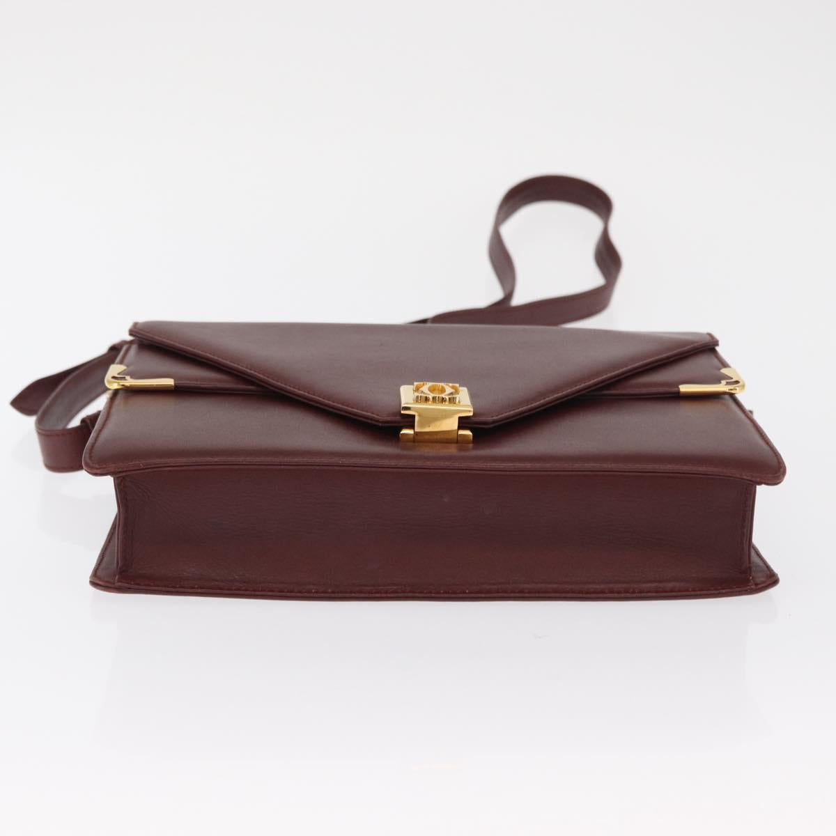 CARTIER Must Line Shoulder Bag Leather Bordeaux Gold Auth 169367