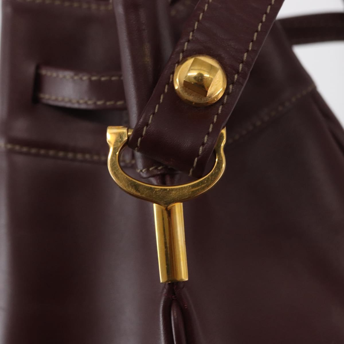 CARTIER Must Line Shoulder Bag Leather Bordeaux Gold Auth 169368